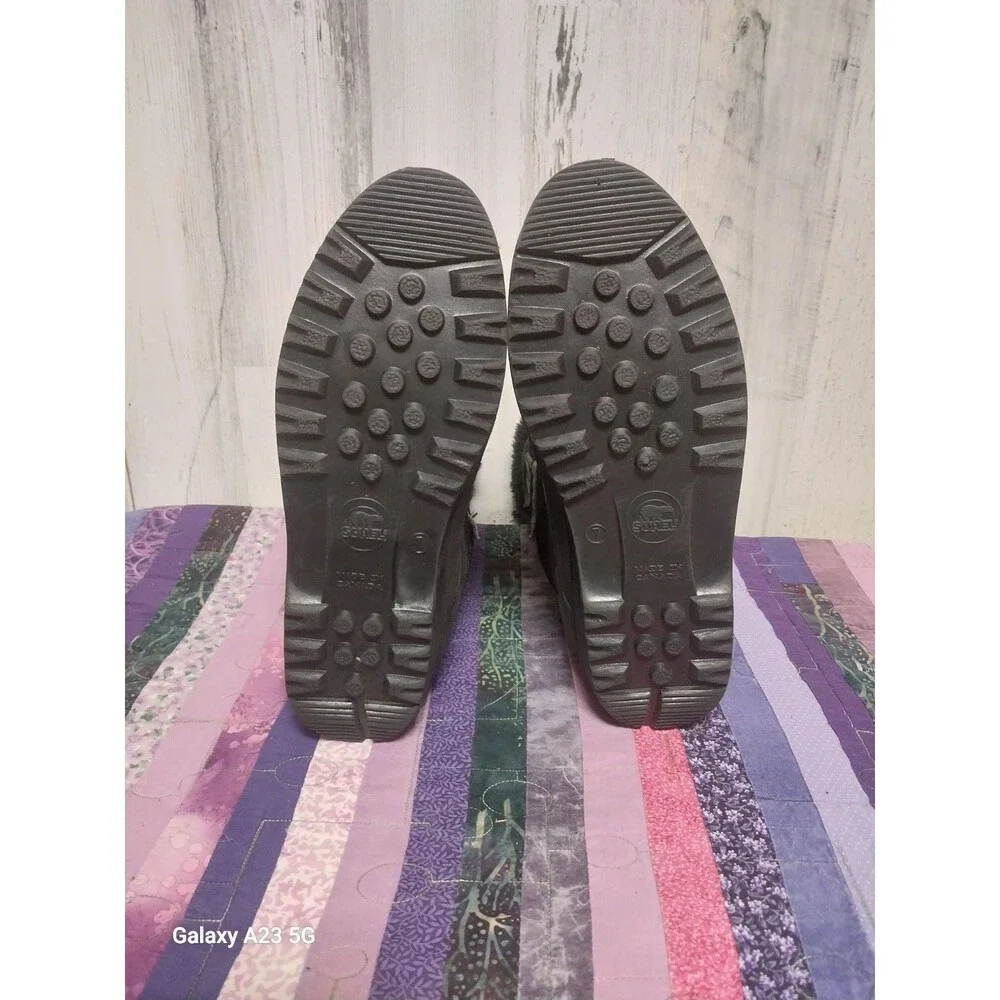 Sorel Kaufman Canada Black Rubber Nylon Winter Lined Snow Boots Womens Size 7